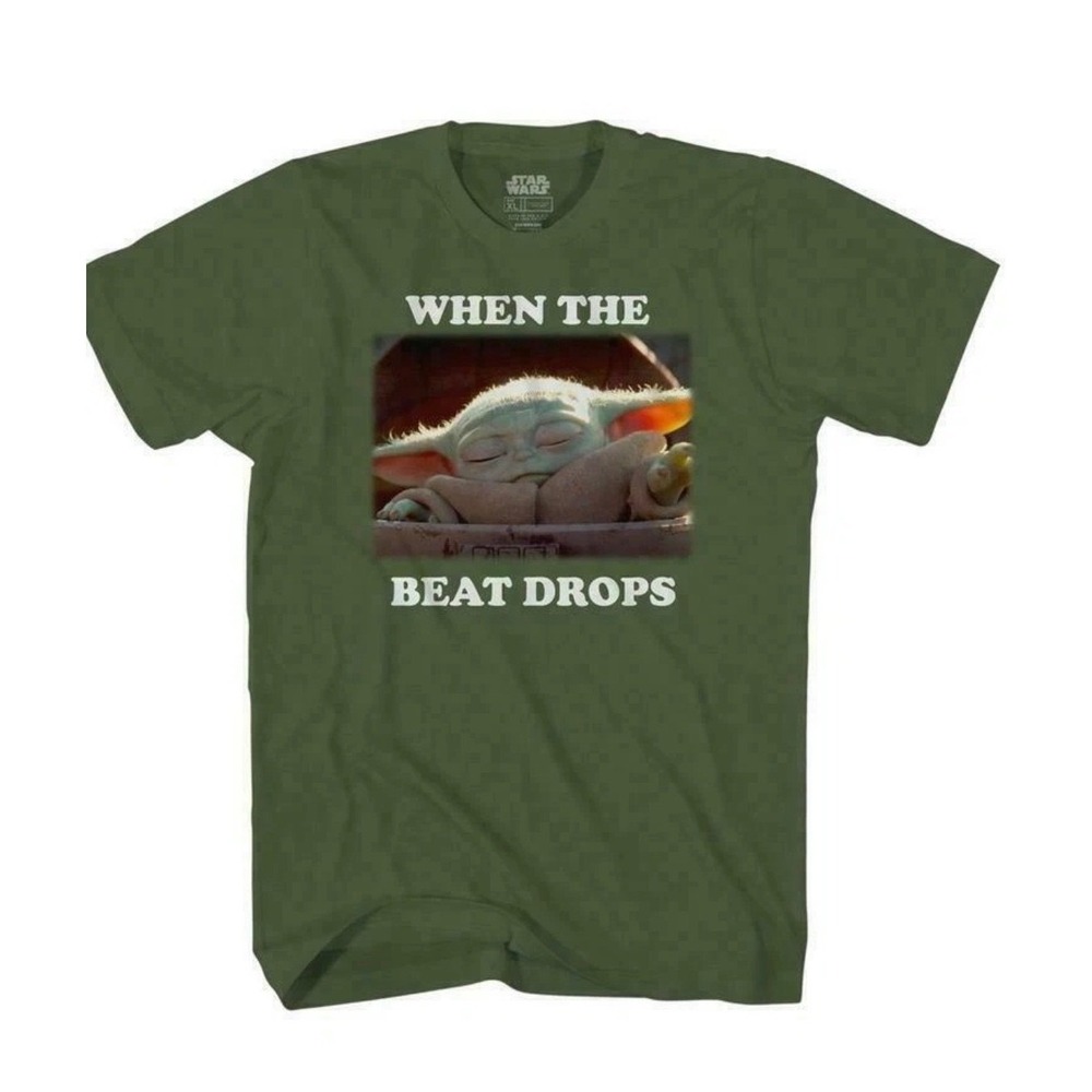 Mad Engine Star Wars T-Shirt Mens Large Olive Green NEW Baby Yoda Grogu Graphic